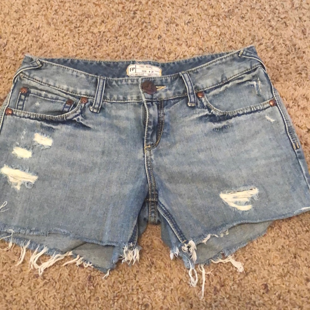 Free People Light Blue Distressed Denim Jean Shorts